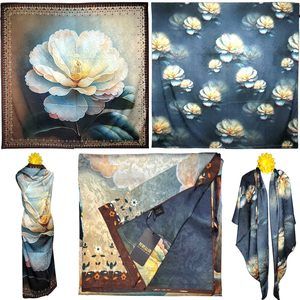 NWT Double Sided Silk Scarf 53"x53" Large Square Shawl Wrap XiangYunShal 22461